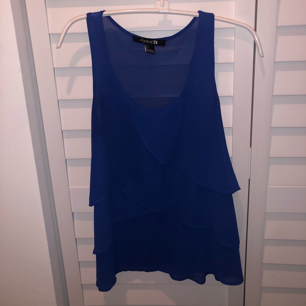 Royal Blue Ruffle Blouse - Size Small - Picture 2 of 3
